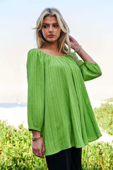 Crinckled Texture Fabric Round Neck Swing Top Davi & Dani