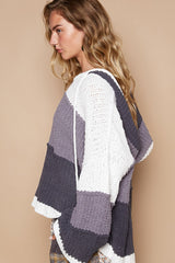 Color Block Long Sleeve Hooded Sweater POL