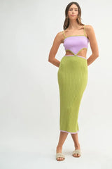 Ribbed Knit Color Block Cutout Midi Dress Mable