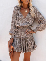 Tie Neck Lantern Sleeve Dress Simmer & Fay Leopard S