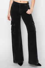 High Rise Wide Leg Cargo Jeans Risen Black 0(24)
