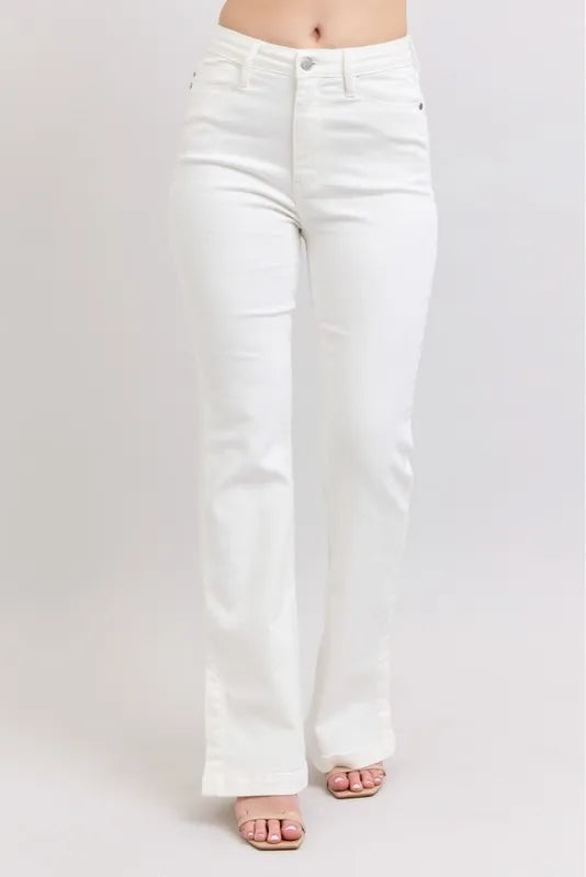 High Waist Side Slit Slim Bootcut Jeans Judy Blue WHT 14W