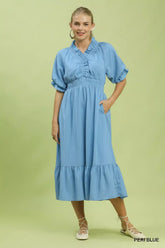 Ruffle V-Neck Midi Dress Umgee PERI BLUE S