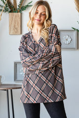 Plaid Exposed Seam V-Neck T-Shirt Heimish