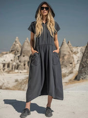 Hooded Midi Dress with Half‑Zip & Pockets – Relaxed Fit (Regular + Plus) Simmer & Fay Grey S