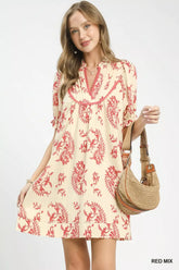 Mix Paisley Scallop Trim Dress Umgee RED MIX S