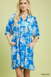 Floral Babydoll Dress with Pockets Umgee CERULEAN S