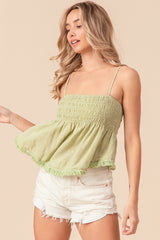 Fringed Hem Smocked Boho Cami Top BiBi