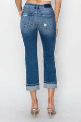Cuffed Ankle Distressed Straight Jeans Risen