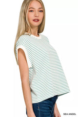 Stripe Contrast Trim Top & Shorts Set ZENANA