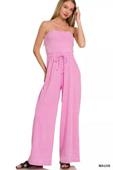 Acid Washed Strapless Tube Top Jumpsuit ZENANA