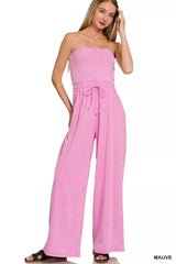Acid Washed Strapless Tube Top Jumpsuit ZENANA