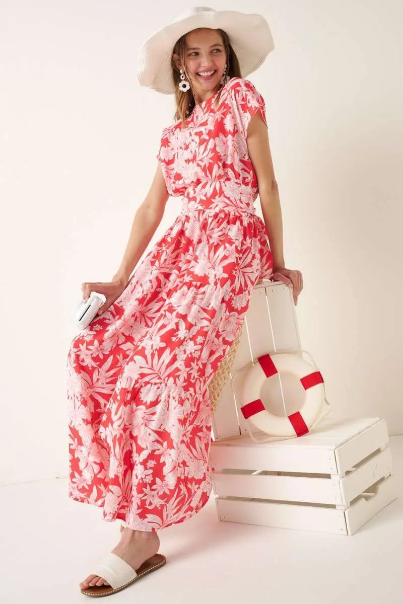 Tropical Print Top and Skirt Set Mittoshop CORAL S