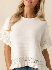 Lace Trimmed Knit Top Simmer & Fay White S
