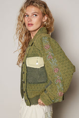Embroidered Sleeve Raw Edge Quilted Jacket POL