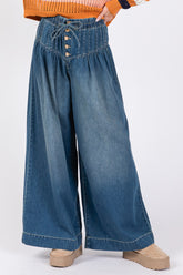 Smocked Waist Band Wide Leg Jeans Sage + Fig Denim Blue S
