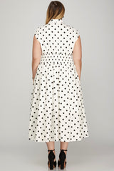 Front Zip Polka Dots Cap Sleeve Midi Dress She + Sky