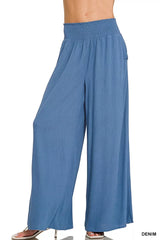 Smocked Waistband Wide Leg Lounge Pants ZENANA DENIM S