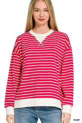 Contrast Striped Round Neck Sweatshirt ZENANA RUBY S