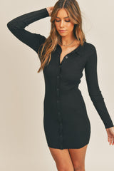 Button Up Ribbed Mini Shirt Dress Mable