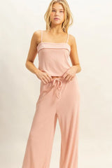 Rib Knit Cami Top and Pants Set HYFVE PEACH S