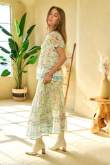 Spring Floral Border Print Ruffled Textured Top Davi & Dani