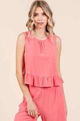 Linen Ruffle Tank Top and Pants Set Mittoshop