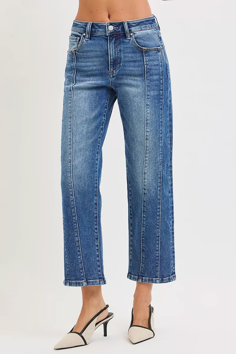 High Rise Crop Straight Jeans Risen DARK 0