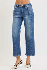 High Rise Crop Straight Jeans Risen DARK 0