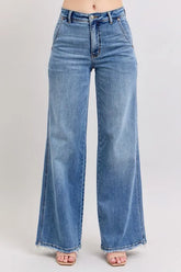 Raw Hem Wide Leg Jeans with Plus Size Judy Blue MD 0(24)