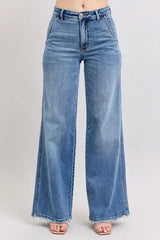 Raw Hem Wide Leg Jeans with Plus Size Judy Blue MD 0(24)