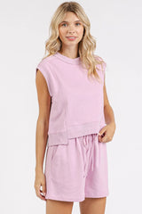 French Terry Crew Neck Top and Shorts Set Mittoshop