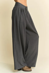 Solid Back Pocket Shirring Detail Wide Leg Pants Davi & Dani