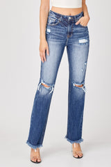 Raw Hem Distressed Straight Jeans Risen