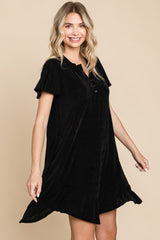 Notched Short Sleeve Ruffled Dress Culture Code