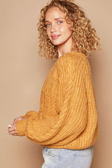 Cable Knit Cutout Long Sleeve Sweater POL