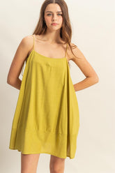 A-Line Flowy Mini Cami Dress with Pockets HYFVE Chartreuse S