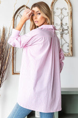 Striped Button Down High-Low Hem Shirt First Love