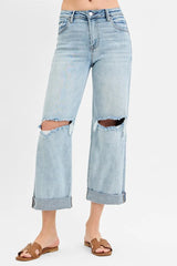 Mid Rise Fit Boyfriend Jeans with Cuff With Plus Size Risen