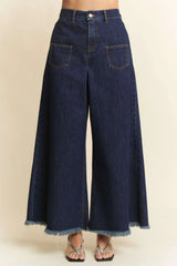 Patch Pocket Wide Leg Culotte Jeans Davi & Dani DARK DENIM S