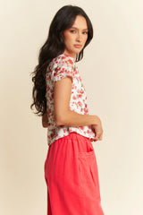 Ribbon Short Sleeve Layered Mesh Top Davi & Dani