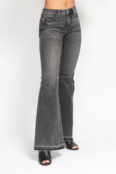Mid Rise Tummy Control Washed Gray Release Hem Flare Jeans Judy Blue