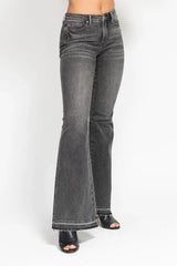 Mid Rise Tummy Control Washed Gray Release Hem Flare Jeans Judy Blue