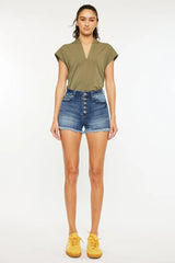 High Rise Frayed Hem Denim Shorts Kancan