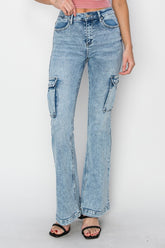 High Rise Cargo Flare Jeans Risen Acid Medium 0(24)