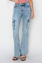 High Rise Cargo Flare Jeans Risen Acid Medium 0(24)