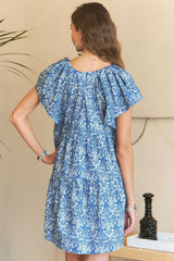 Printed V-Neck Ruffle Sleeve Mini Dress Adora