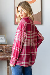 Plaid Drop Shoulder V-Neck T-Shirt Heimish