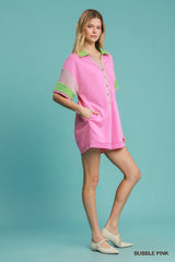 Contrast Trim Button Front Romper Umgee