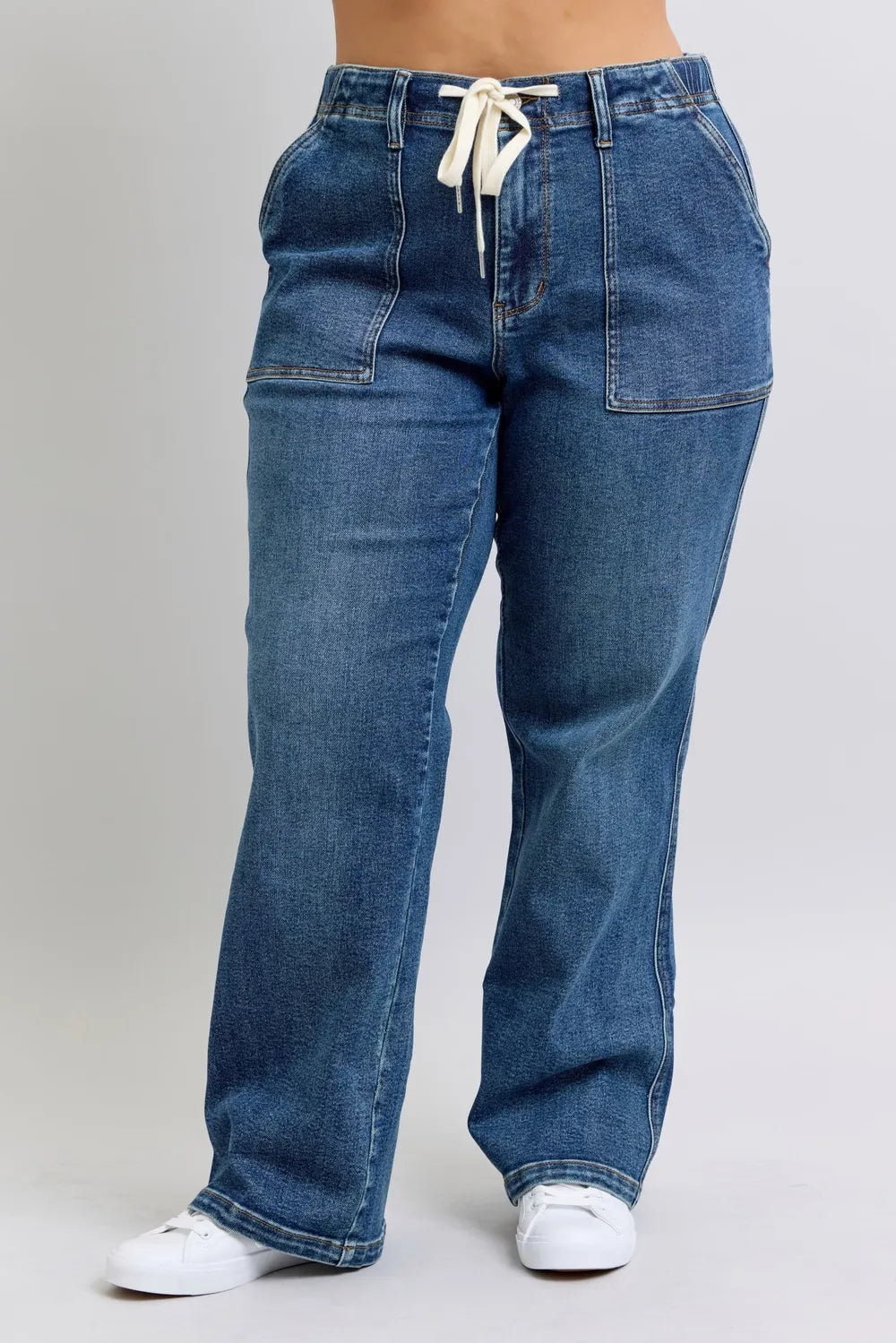 Plus Size High Waist Drawstring Wide Leg Jeans Judy Blue